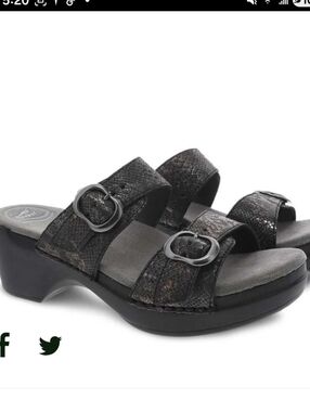 Dansko Black Textured Three-Strap Buckle Clogs Women's Sophie - Metallic Python